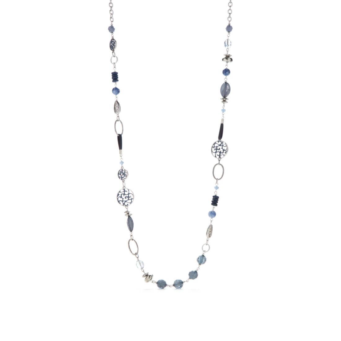 Ruby Rd Silver-Tone Disc Beaded Link Necklace