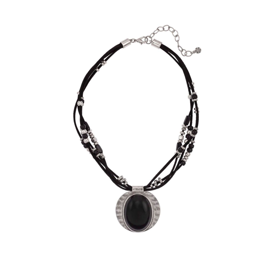 Ruby Rd Cabochon Pendant Necklace on Multi Row Beaded Suede