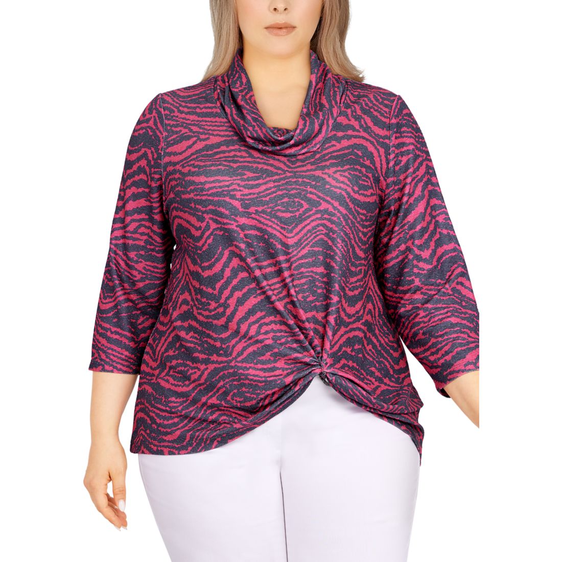 Ruby Rd Women's Plus Size Metallic Zebra Stripe Top
