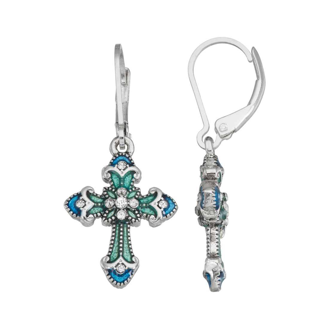 Napier Statement Stone Cross Drop Earrings