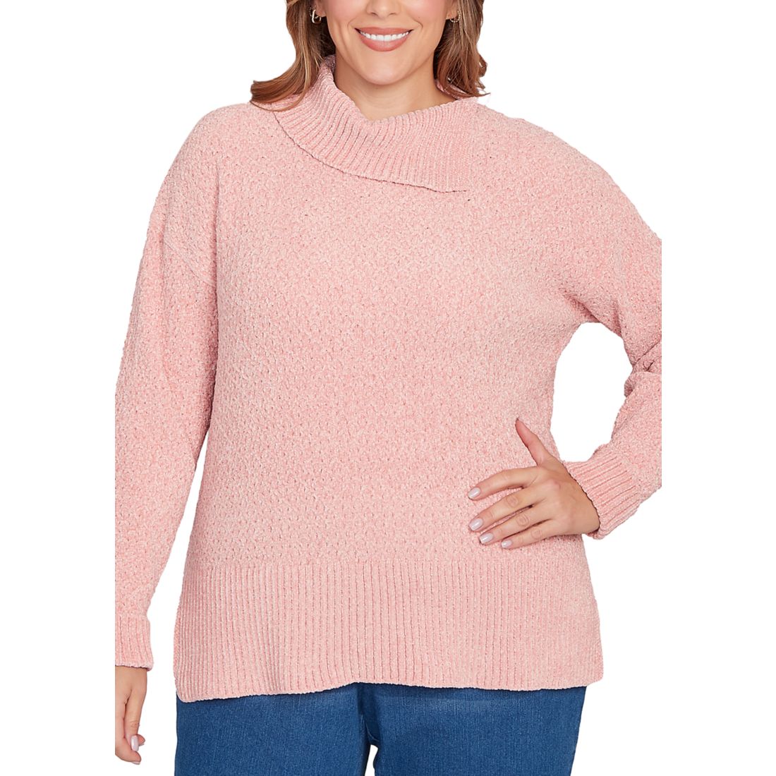 Ruby Rd Women's Plus Size Split Cowl Chenille Pullover Sweater