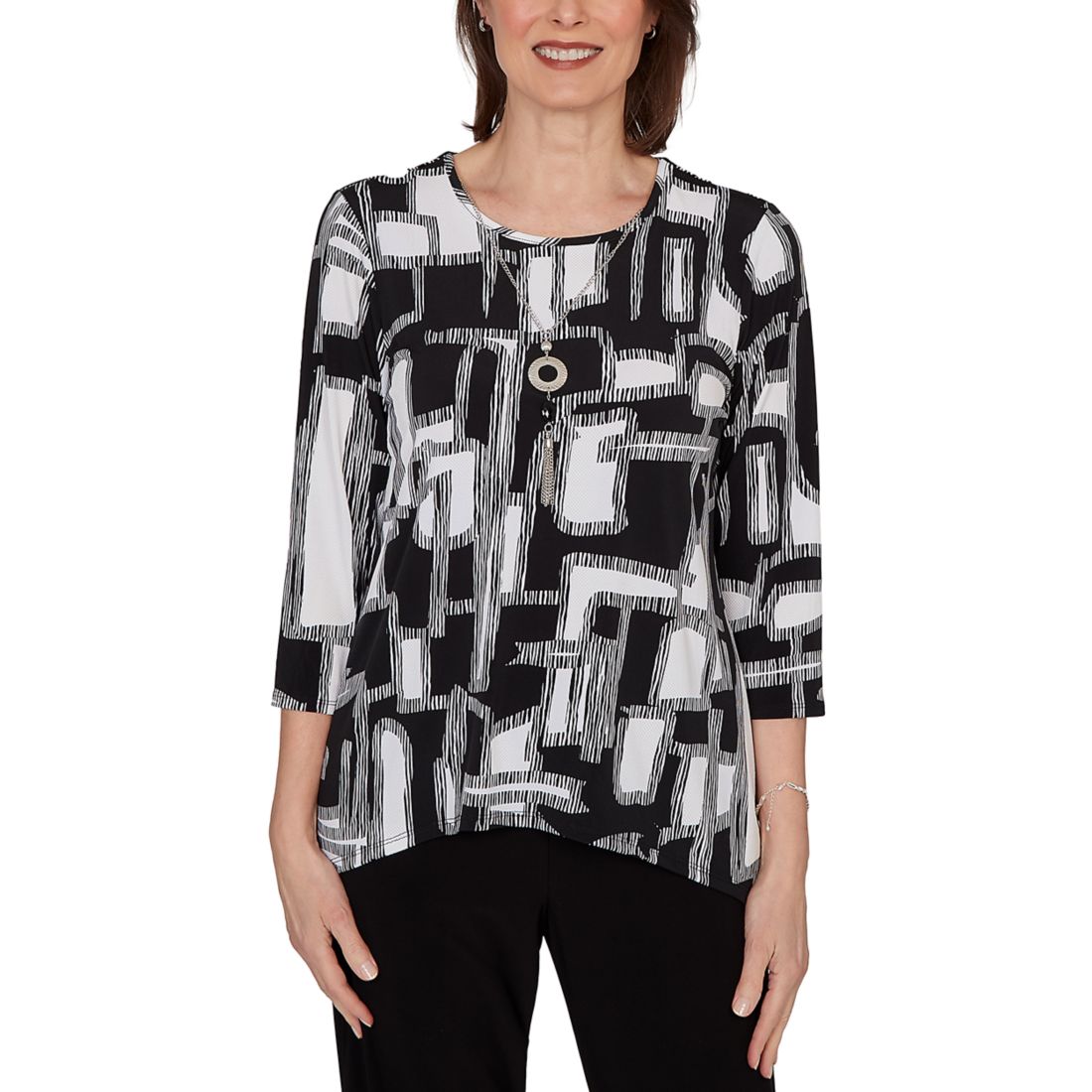 Alfred Dunner Women's Petite Classics Birds Front Knit Pullover