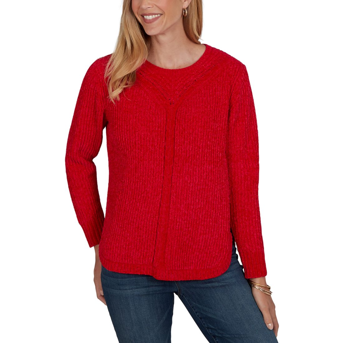 Ruby Rd Women's Petite Jewel Neck Luster Chenille Pullover Sweater