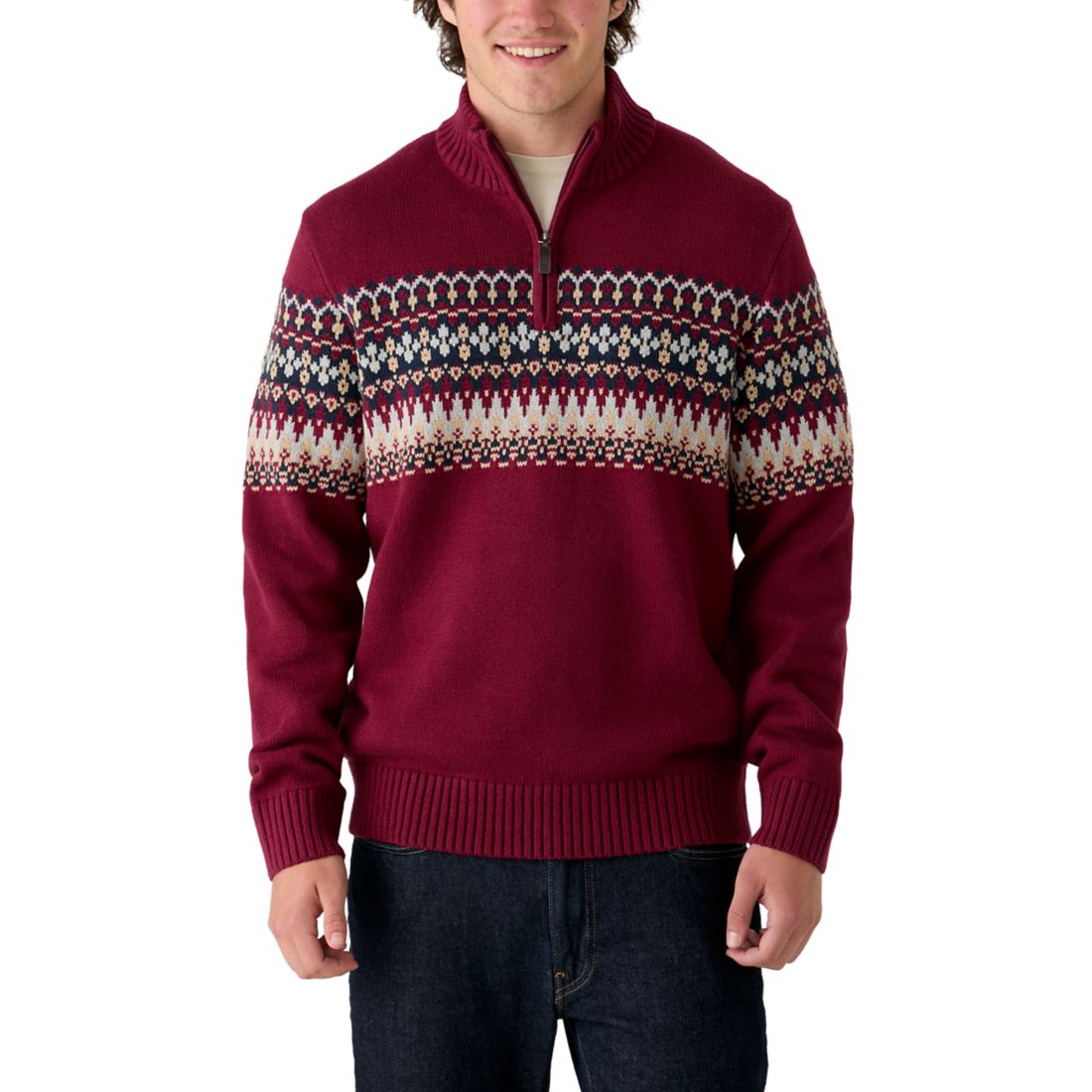 Izod Men's Fair Isle 1/4 Zip Pullover