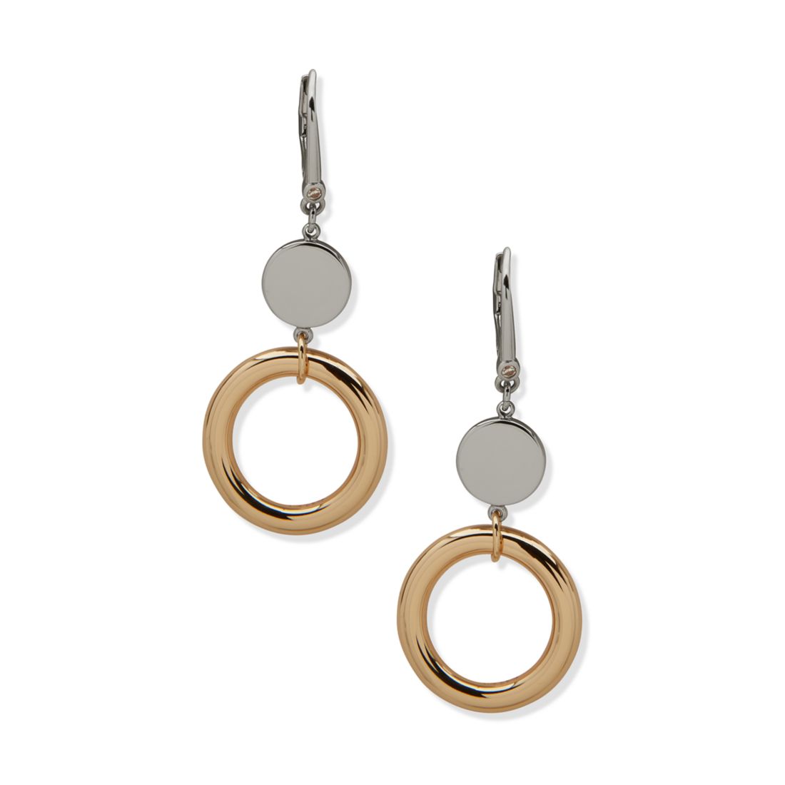 DKNY Two Tone Double Disc Drop Earrings