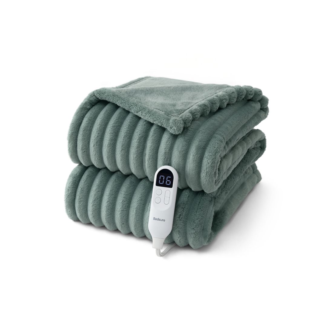 Bedsure Solid Ribbed Plush Heated Throw Blanket