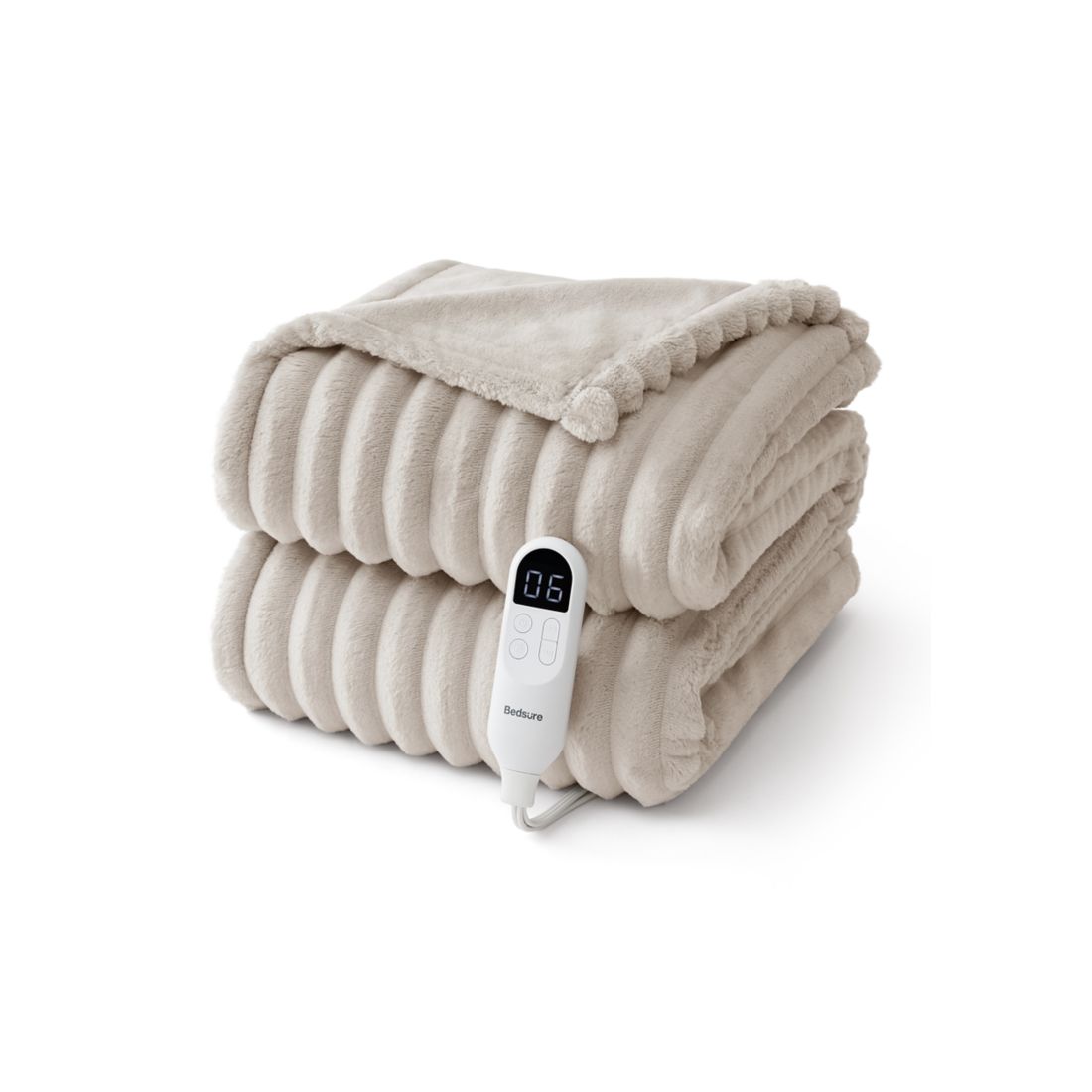 Bedsure Solid Ribbed Plush Heated Throw Blanket