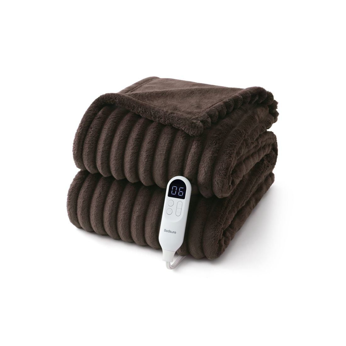 Bedsure Solid Ribbed Plush Heated Throw Blanket