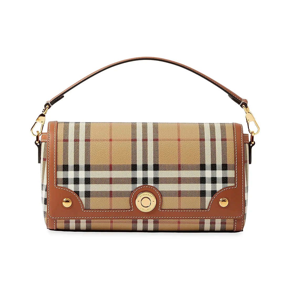 Burberry Check & Leather Top Handle Note Bag