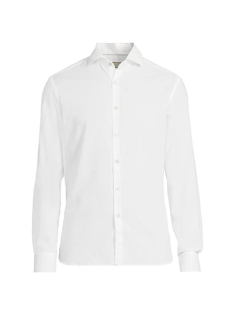 Canali Solid Herringbone Woven Cotton Shirt