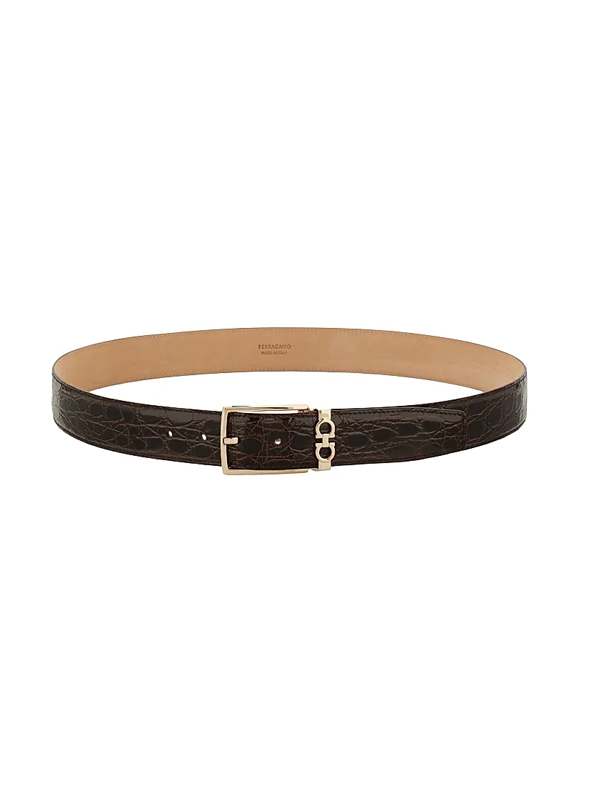 Ferragamo Double Adjustable Croc-Embossed Belt