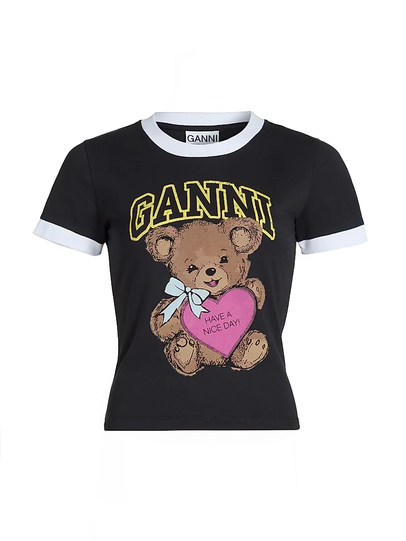 Ganni Basic Bear Graphic Ringer T-Shirt
