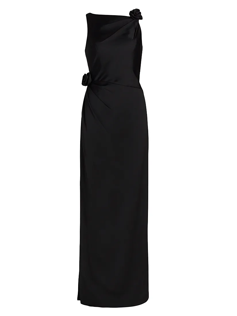 As It May Rosette Draped Column Gown