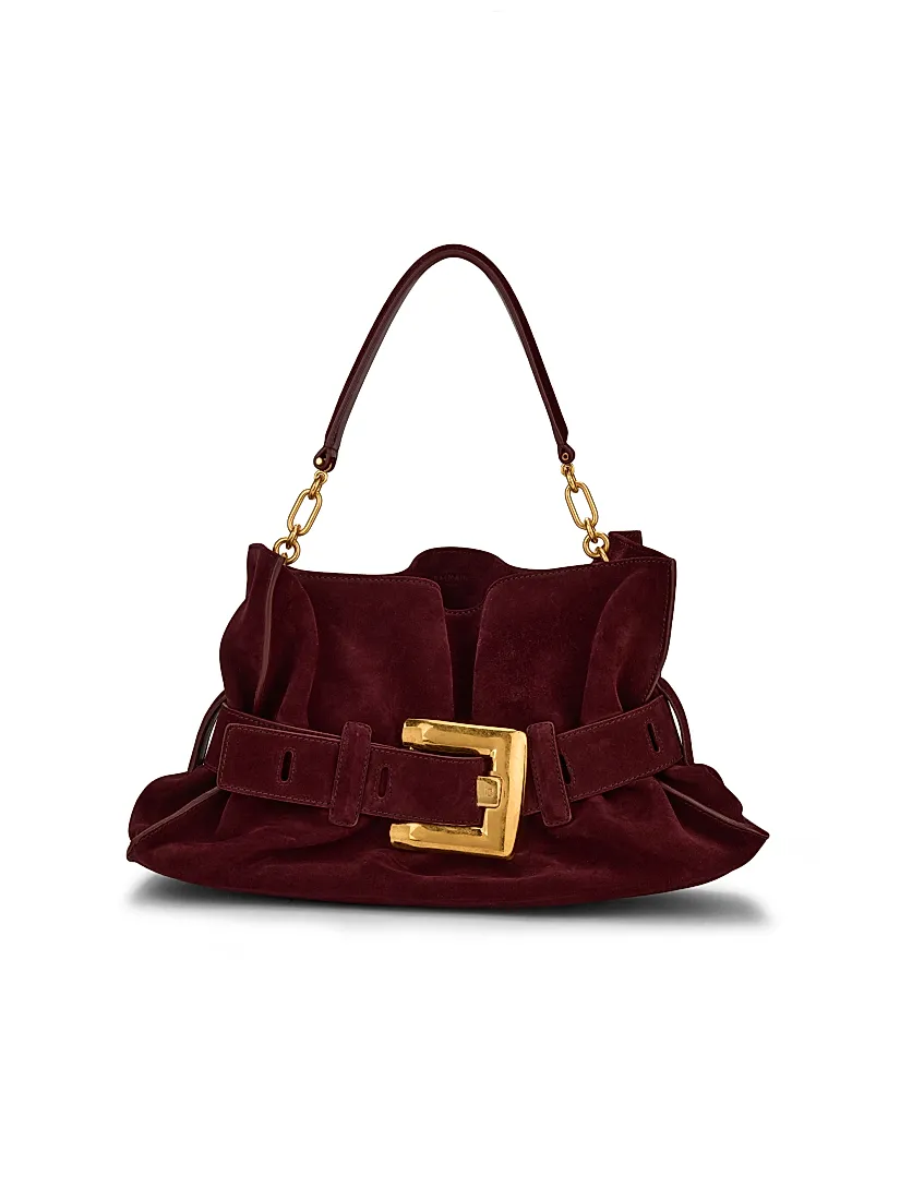 Balmain Medium Anthem Suede Shoulder Bag