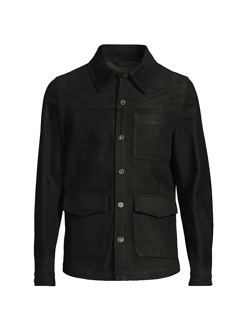Isaia Suede Button-Front Overshirt