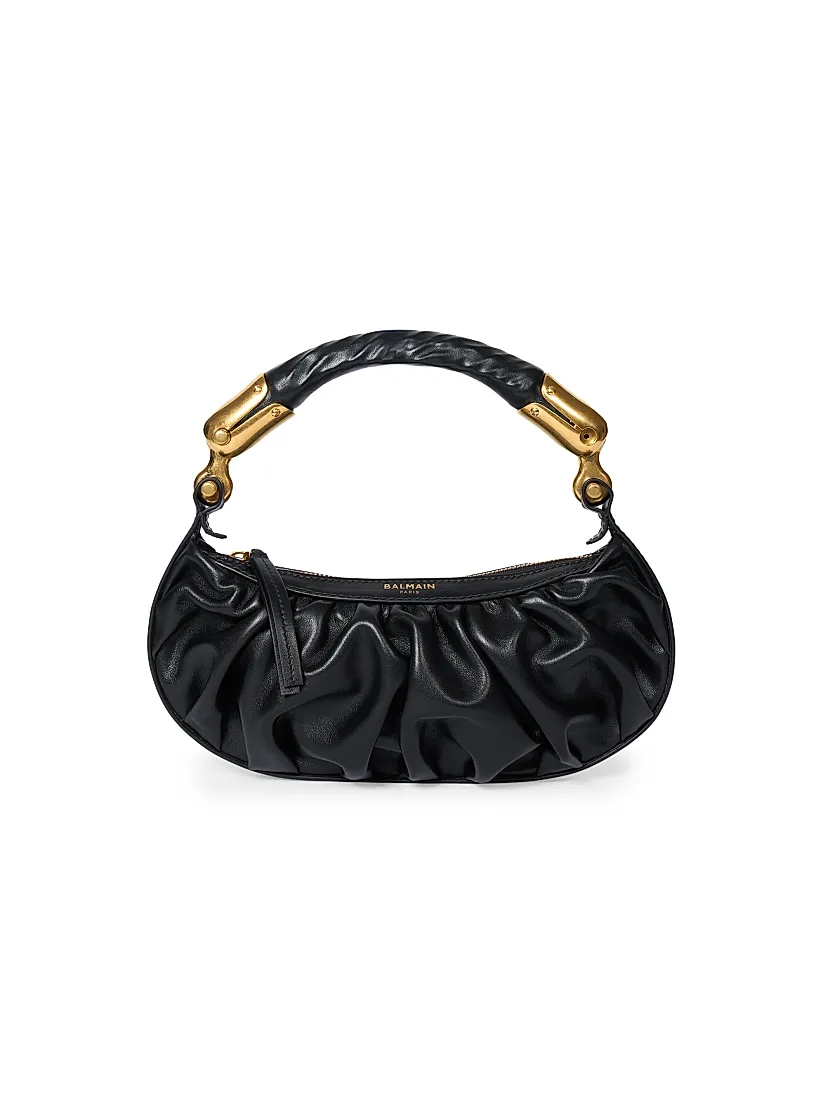Balmain Mini Ebene Leather Top Handle Bag
