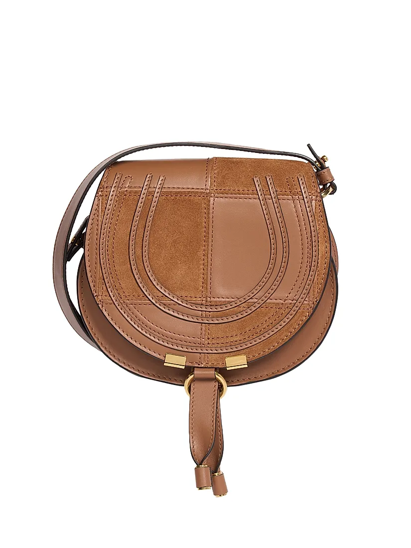 Chloé Medium Marcie Grained Leather & Suede Saddle Bag