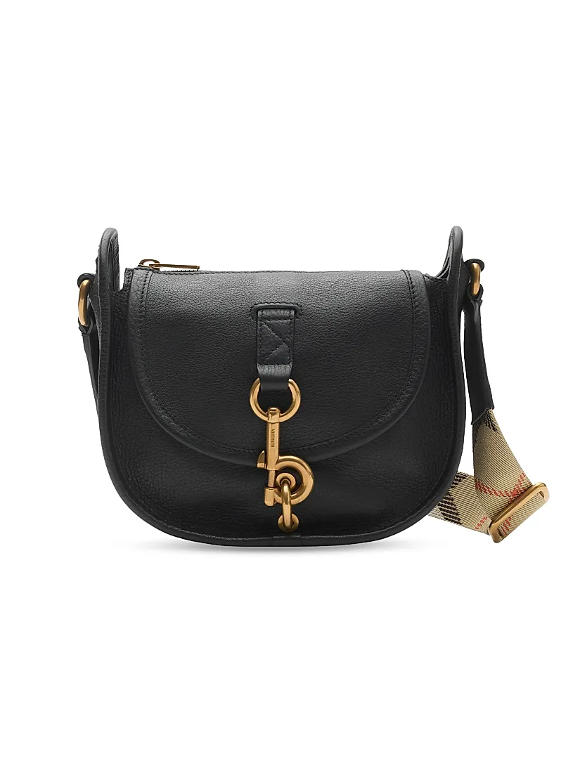 Burberry Mini Check-Strap Leather Messenger Bag