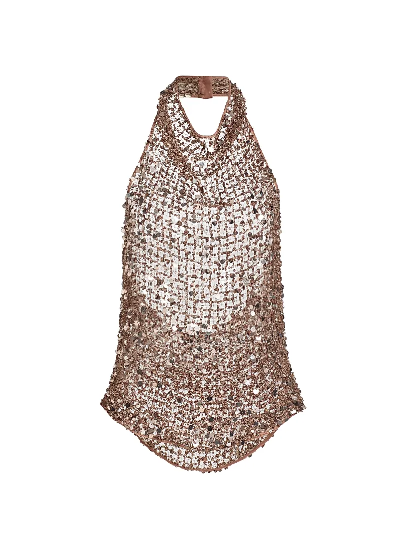 Lapointe Sequined Net Mesh Halter Top