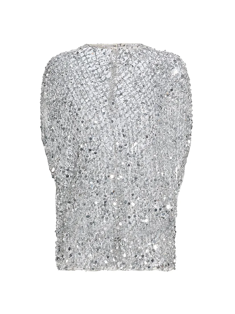 Lapointe Sequined Net Mesh Cape Top