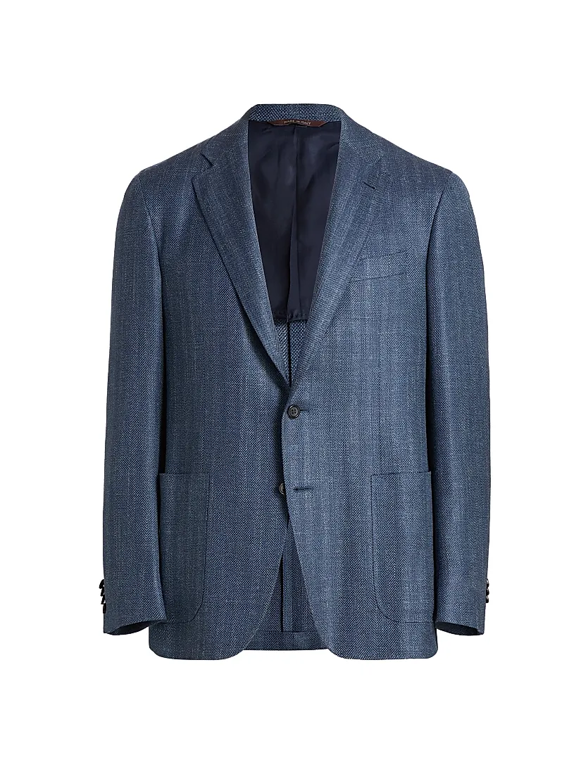 Canali Denim Herringbone Patch Jacket
