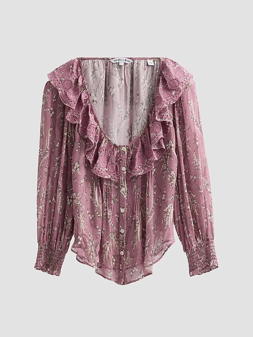 Veronica Beard Maxime Print Ruffled Blouse