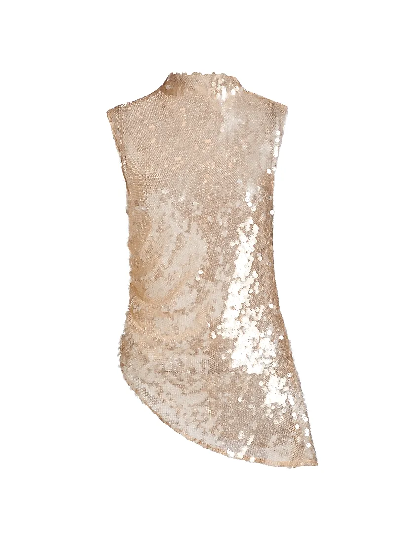 Lapointe Sequined Mock Turtleneck Asymmetric Top