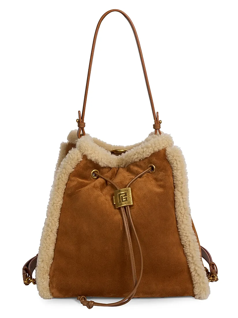 Balmain Pulse Shearling-Trim Suede Backpack