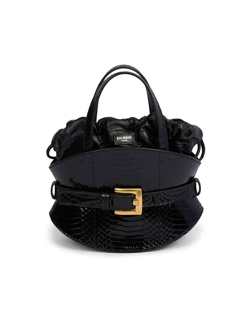 Balmain Shuffle Mini Embossed Leather Handle Bag