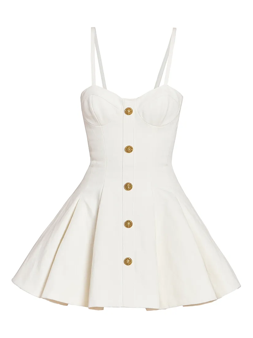 Balmain Bustier Denim Button-Front Minidress