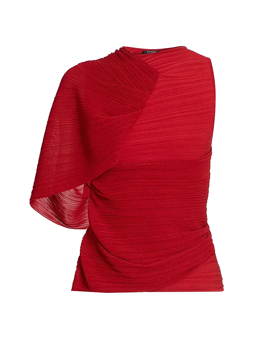 Balmain One-Shoulder Fléchage Top