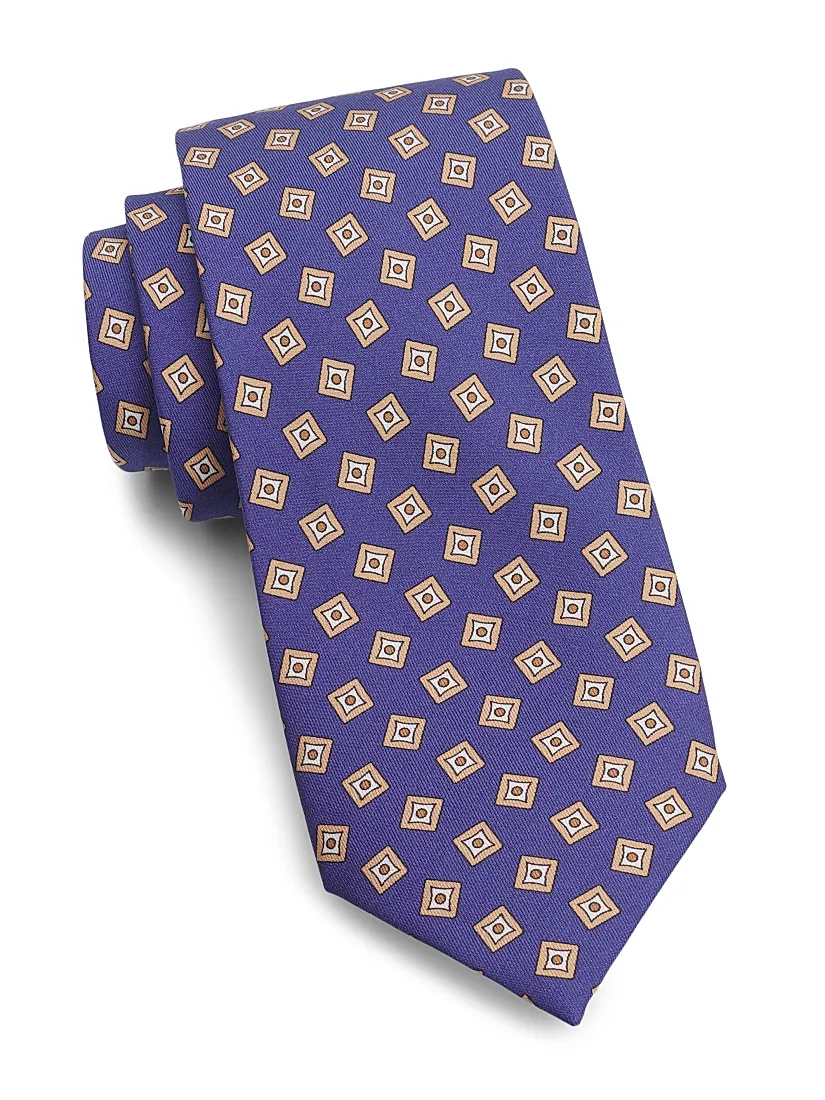 Isaia Concentric Grid Silk Tie