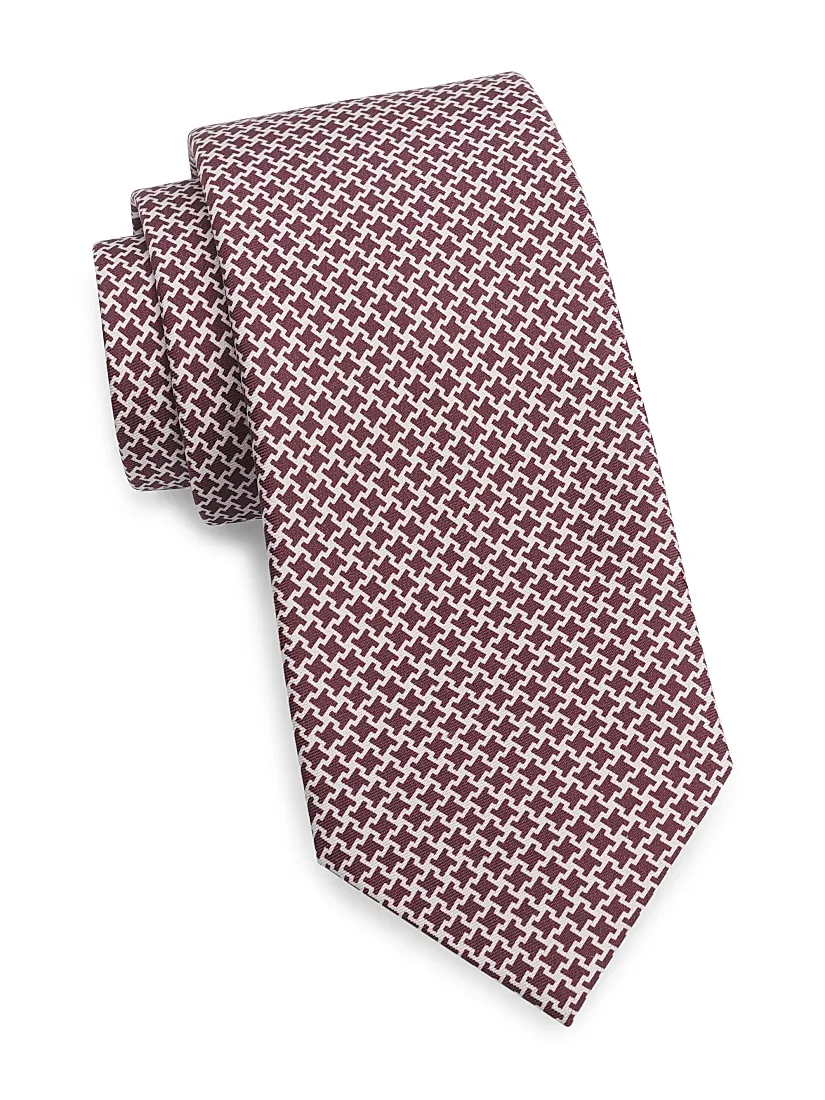 Isaia Micro Houndstooth Silk Tie