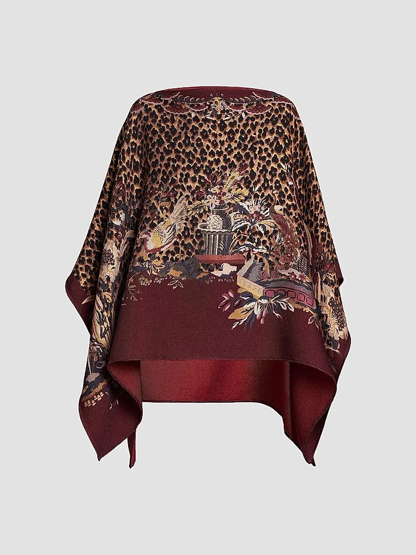 Etro Leopard-Print Wool Poncho