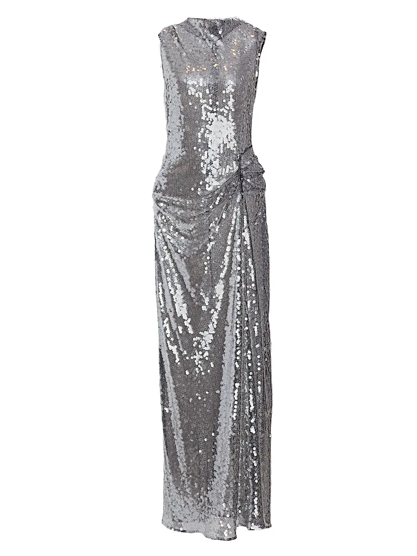 Lapointe Sequined Draped Column Gown
