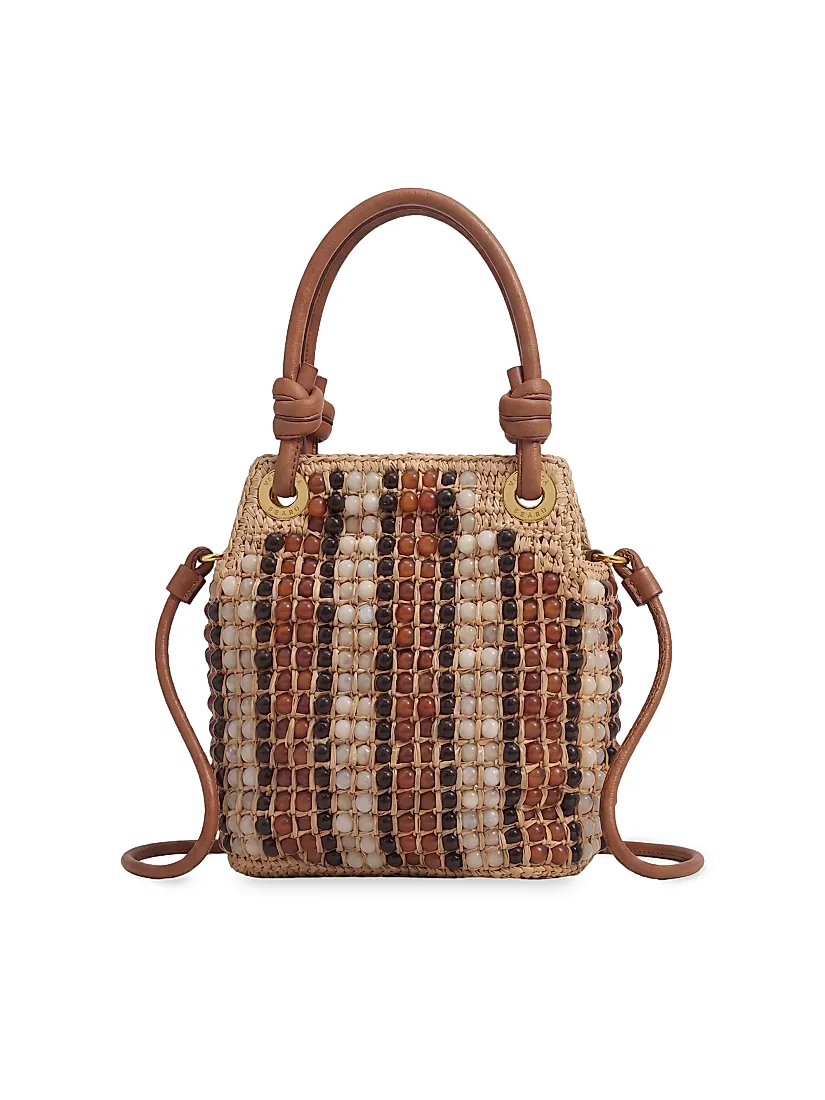 Veronica Beard Small Beaded Raffia Slouch Top Handle Bag