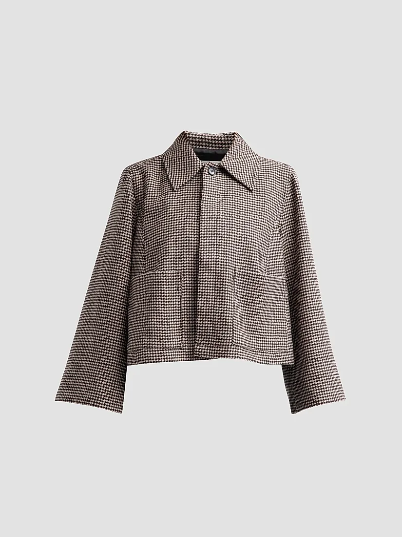 Frame Mini Wing Houndstooth Wool Cropped Jacket
