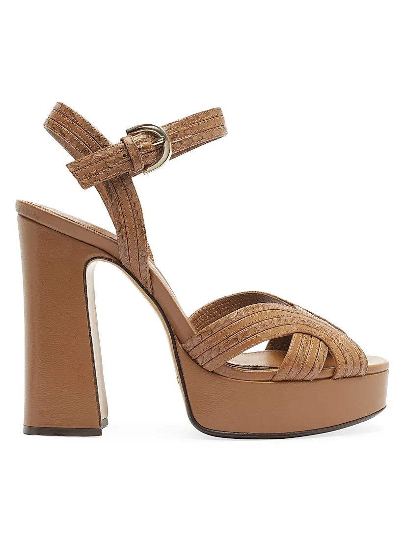 Alexandre Birman Naika 120MM Python-Embossed Leather Platform Sandals