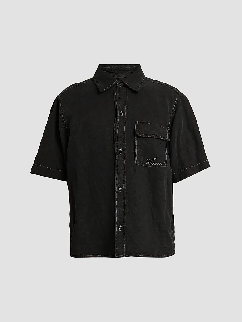 Amiri Script Logo Linen-Blend Shirt