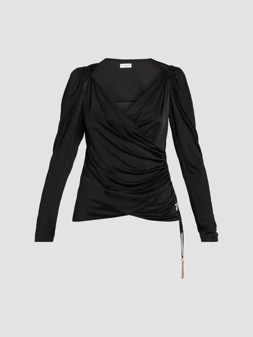Balmain Draped Jersey Ruched Top