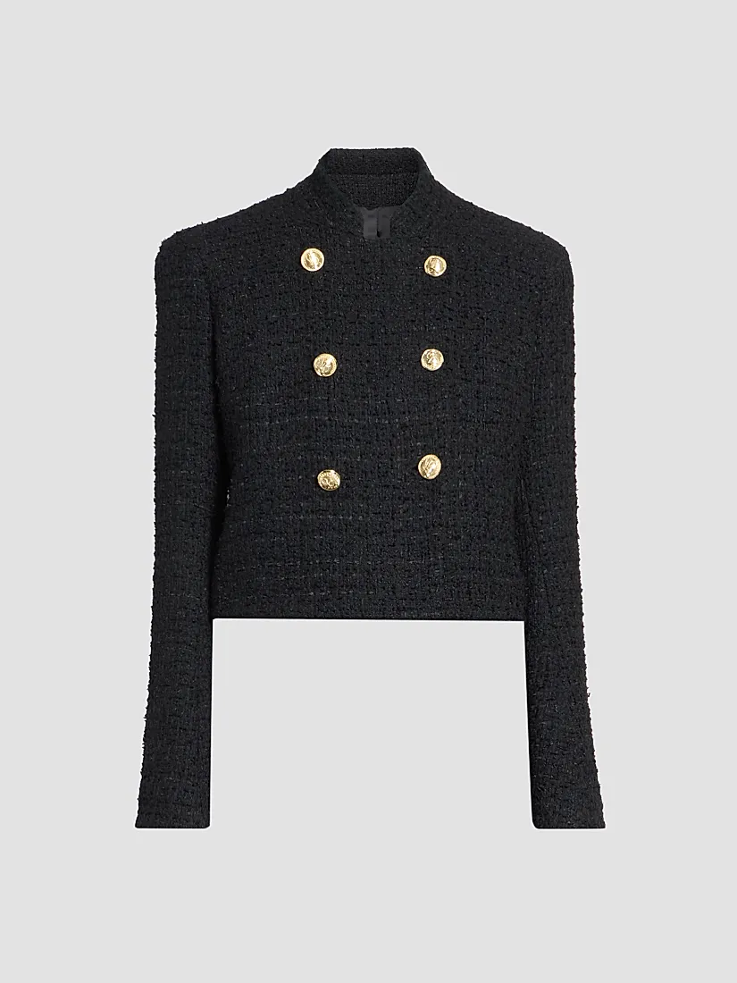 Balmain Double-Breasted Tweed Crop Jacket