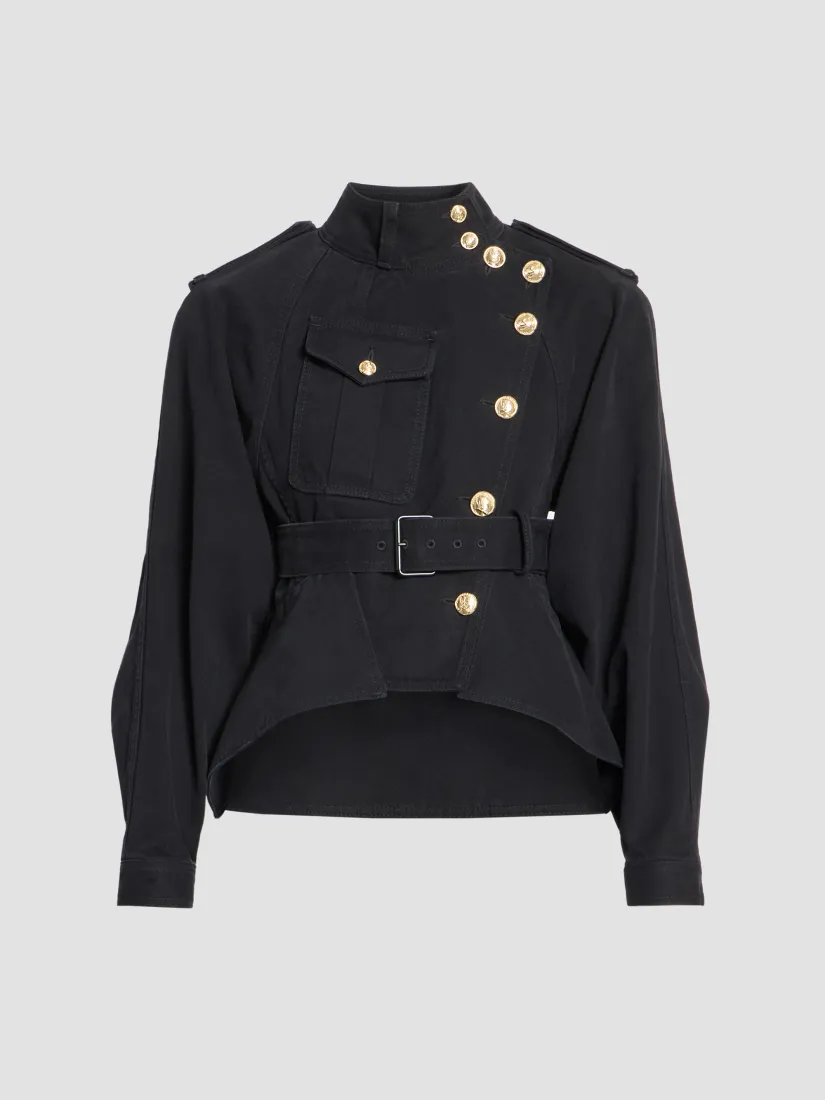 Balmain Belted Fitted Denim Pilot Jacket
