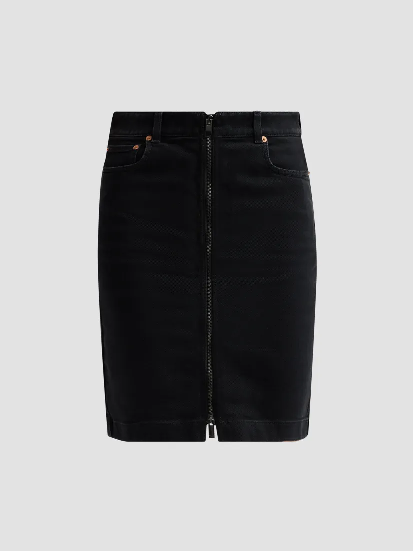 Balmain Zip-Front Denim Mini Skirt