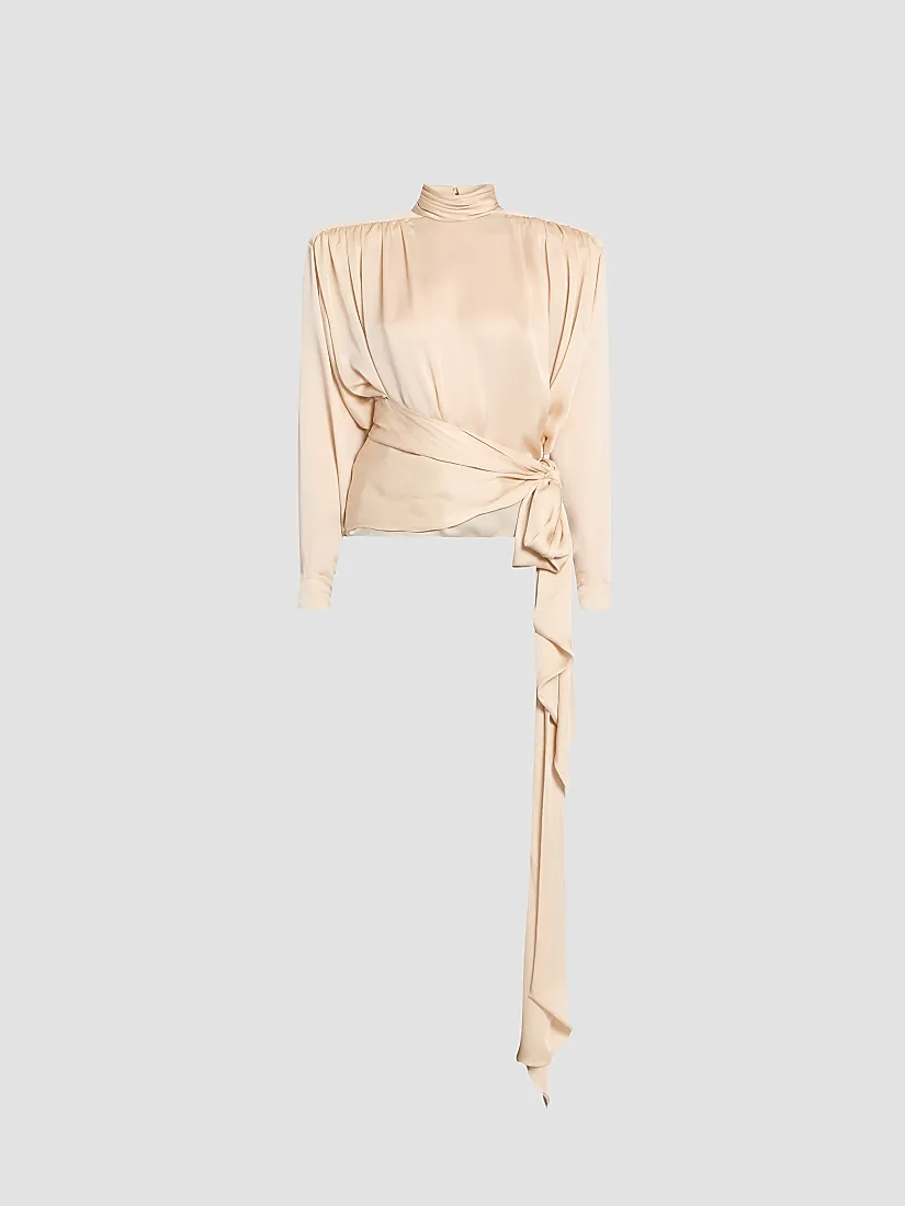 Balmain Silk Charmeuse Bow Blouse