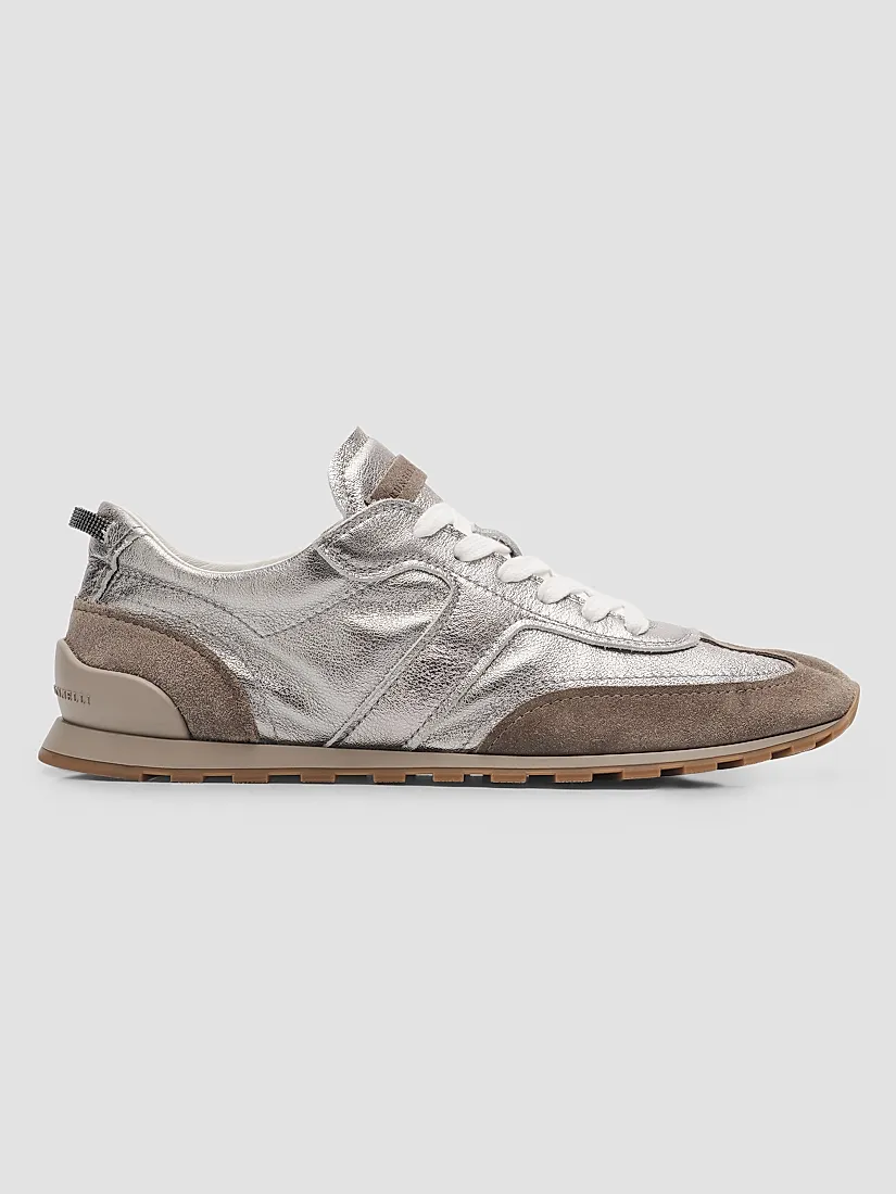 Brunello Cucinelli Monili Pull-Tab Crinkle-Effect Leather Low-Top Sneakers