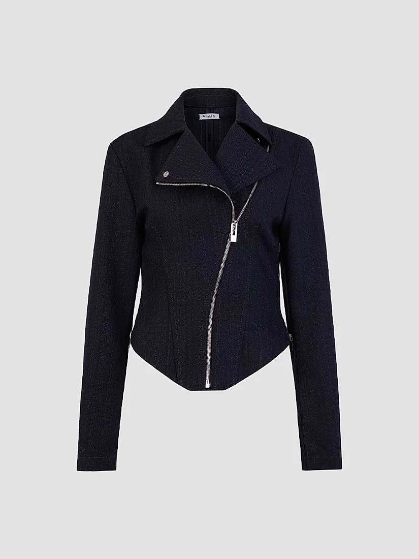 Alaïa Wool Denim Biker Jacket