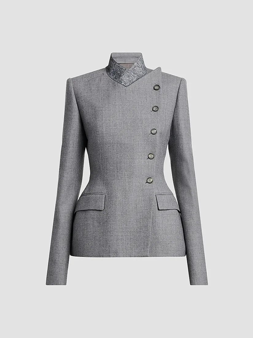 Mcqueen Cross Lapel Structured Wool Jacket