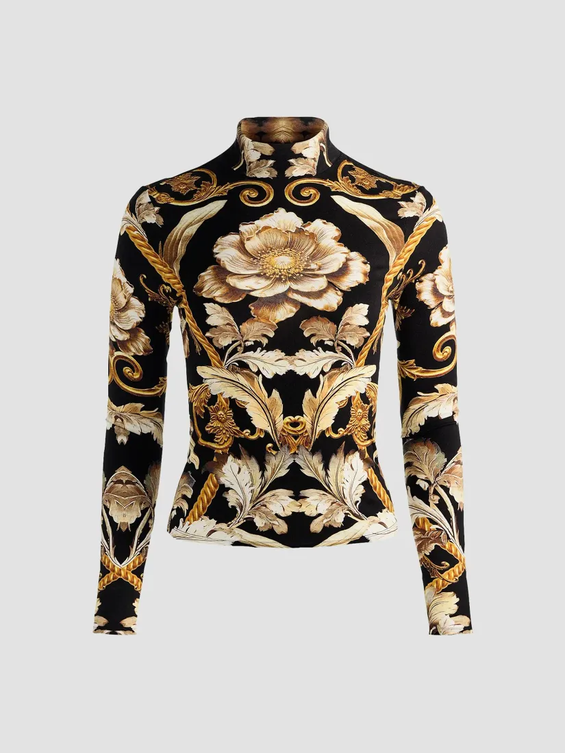 Alice + Olivia Delaina Printed Turtleneck Top