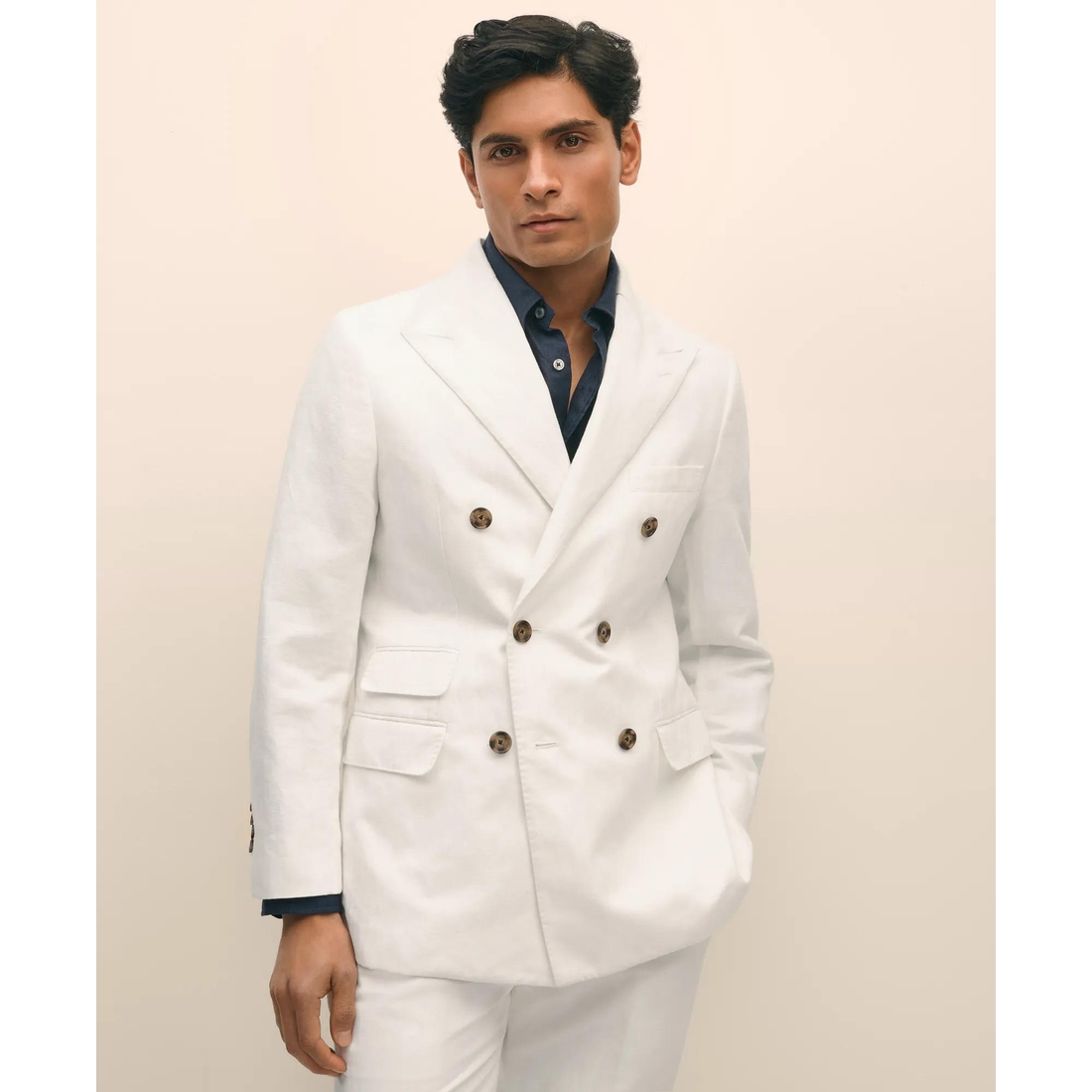 Brooks Brothers Slim Fit Cotton-Linen Herringbone Double-Breasted