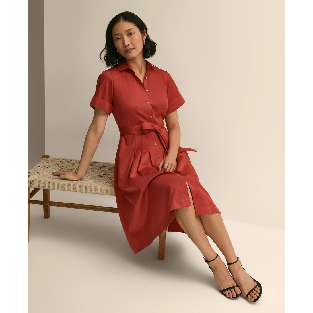 white christmas dresses Heard It Before Burgundy Cotton Belted Mini Shirt Dress main image 0